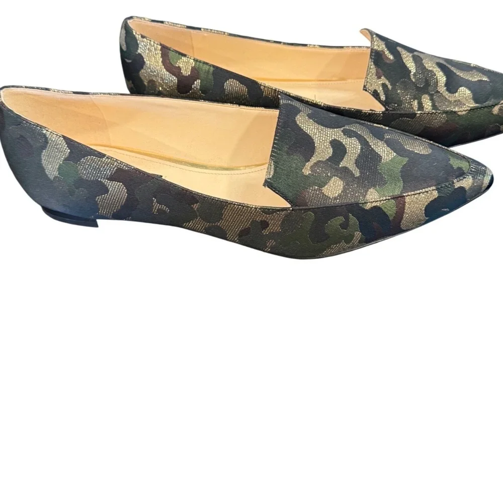 Nine West Womens Camo Metallic Gold Jacquard Pointed Toe Loafers Flats 8M - Picture 3 of 6